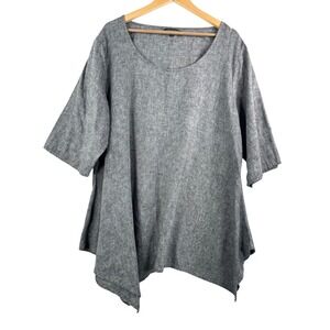 FOR CYNTHIA sz 1X Linen Blend Gray Asymmetrical‎ lagen look Tunic Top
